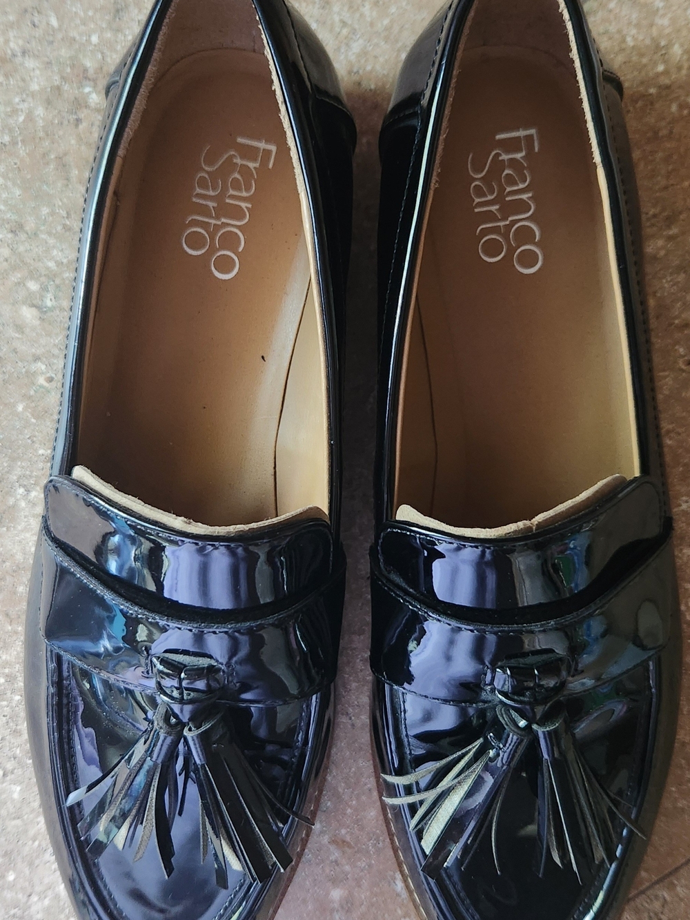 Womens Franco Sarto Black Patent Tassel Loafers